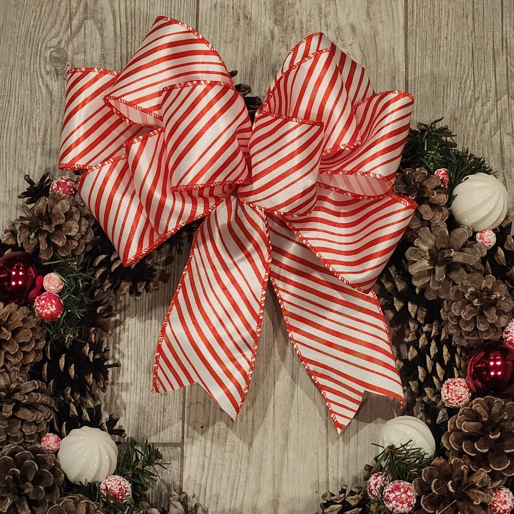 Peppermint Red & White Festive Pinecone Wreath
